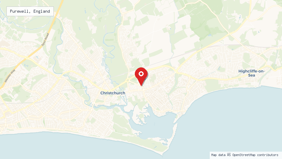 Street map of Purewell, England with location pin