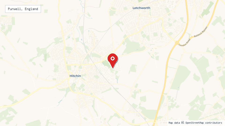Street map of Purwell, England with location pin