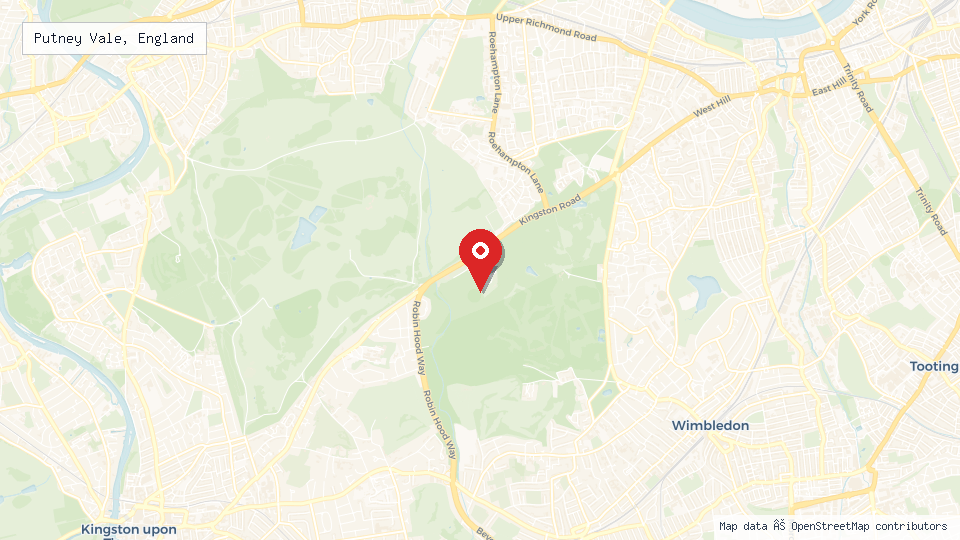 Street map of Putney Vale, England with location pin