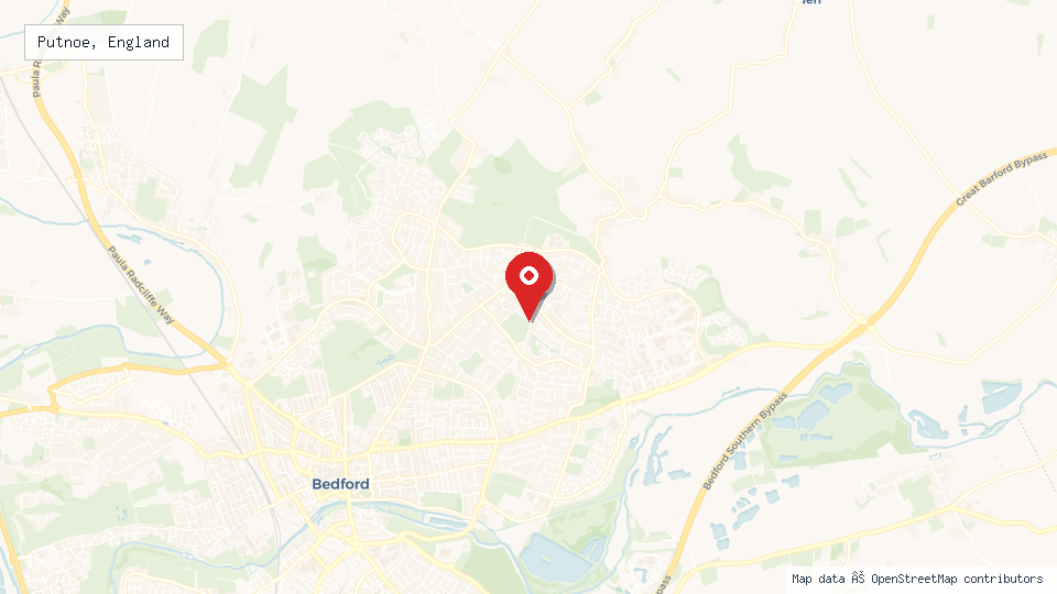Street map of Putnoe, England with location pin