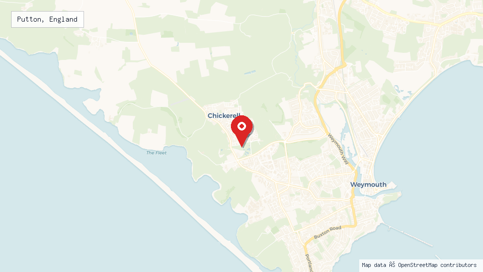 Street map of Putton, England with location pin