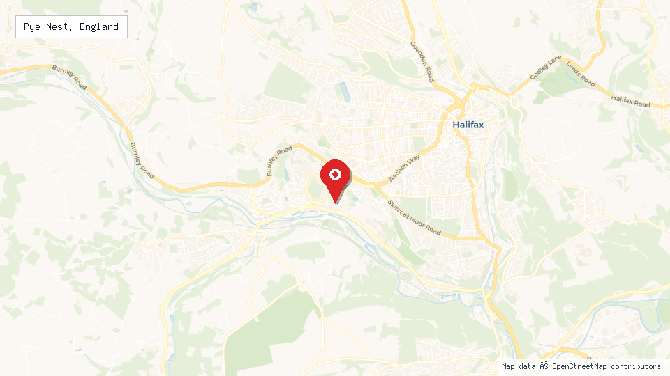 Street map of Pye Nest, England with location pin