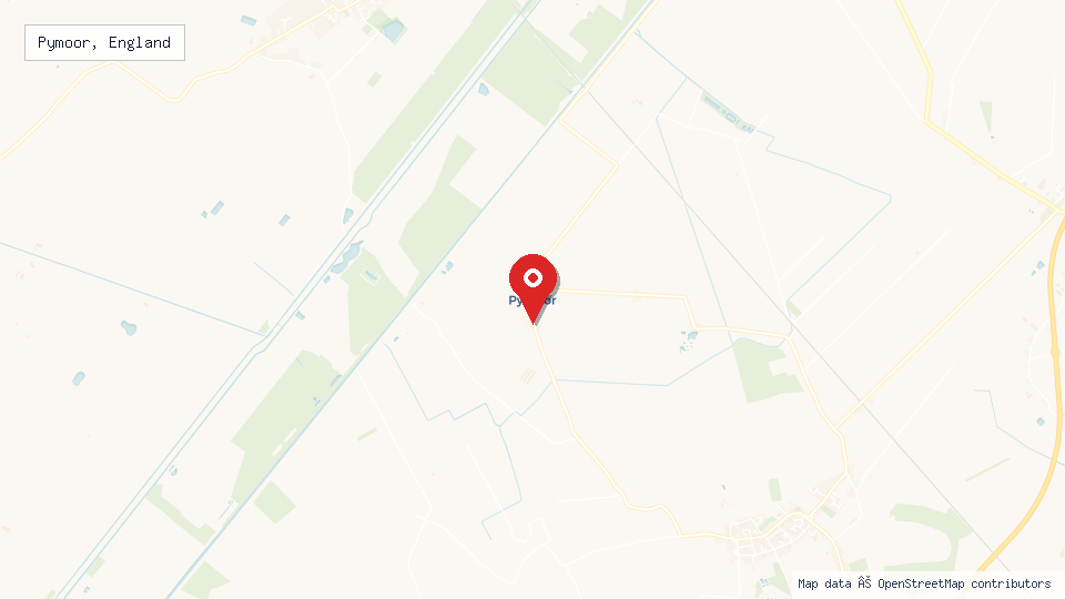 Street map of Pymoor, England with location pin