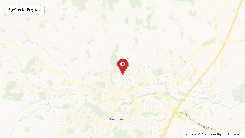 Street map of Pyrland, England with location pin