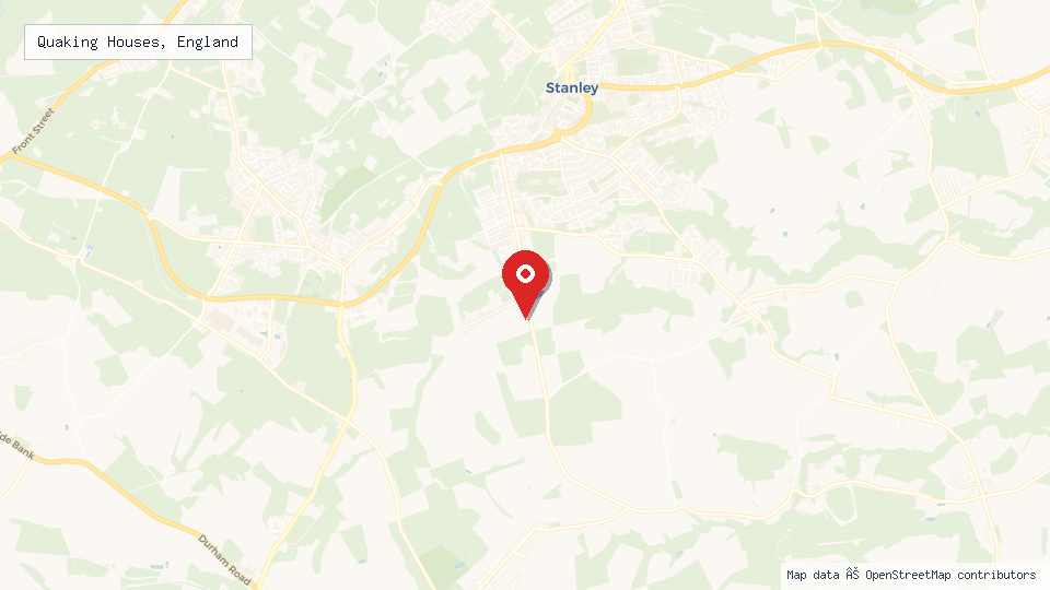 Street map of Quaking Houses, England with location pin