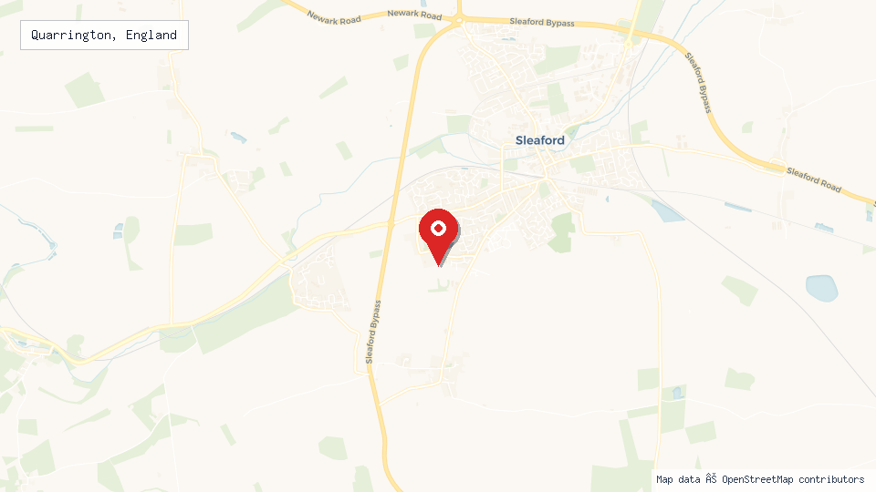 Street map of Quarrington, England with location pin