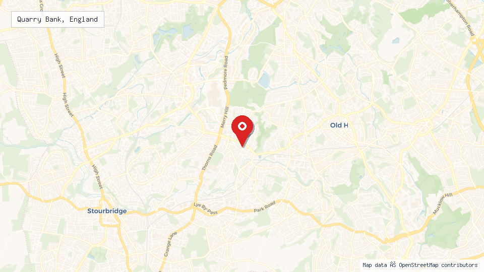Street map of Quarry Bank, England with location pin