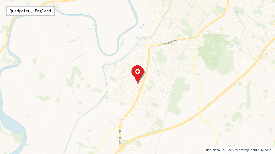 Street map of Quedgeley, England with location pin