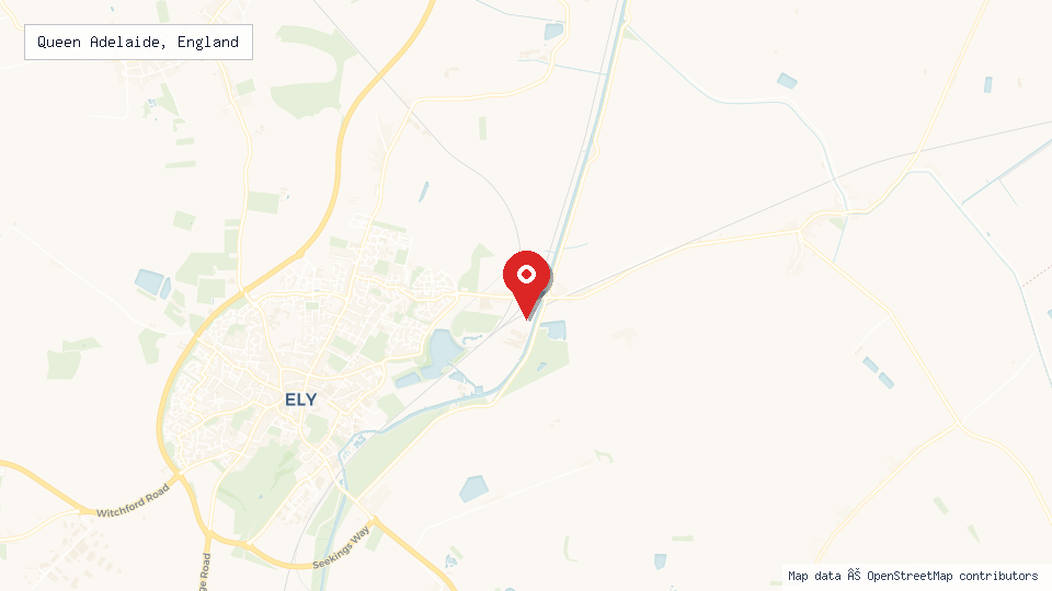 Street map of Queen Adelaide, England with location pin