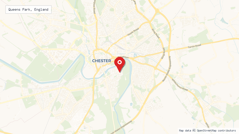 Street map of Queens Park, England with location pin