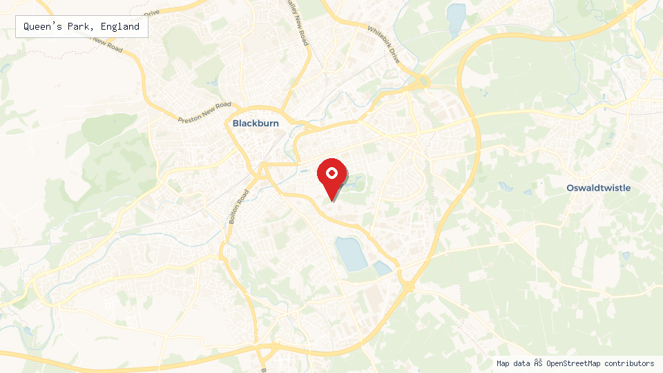 Street map of Queen's Park, England with location pin