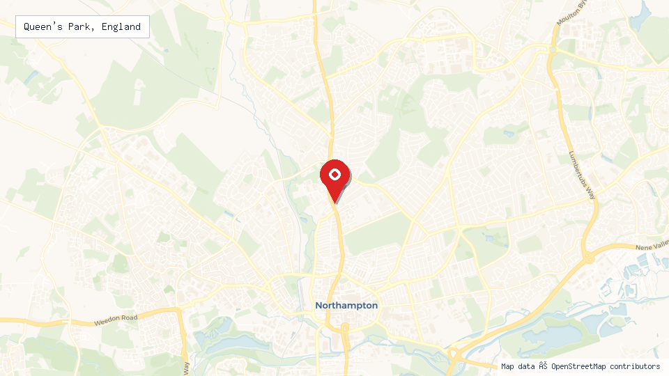 Street map of Queen's Park, England with location pin