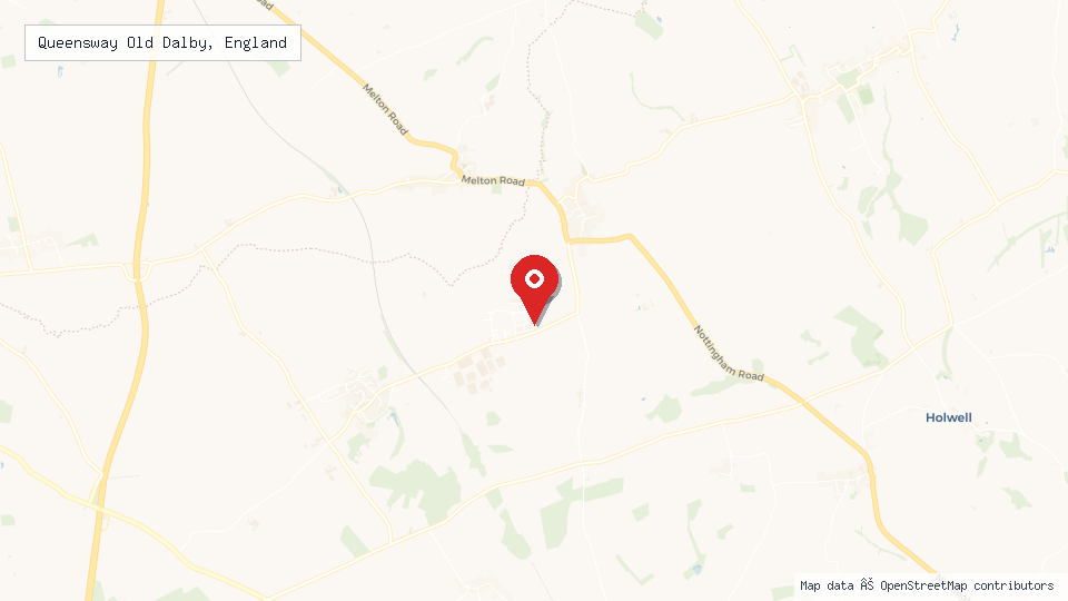 Street map of Queensway Old Dalby, England with location pin