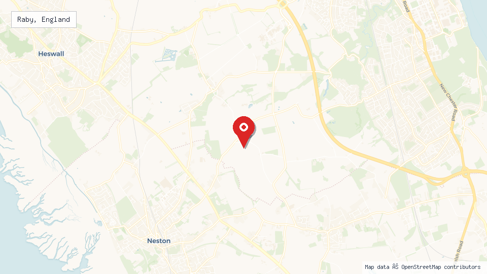 Street map of Raby, England with location pin
