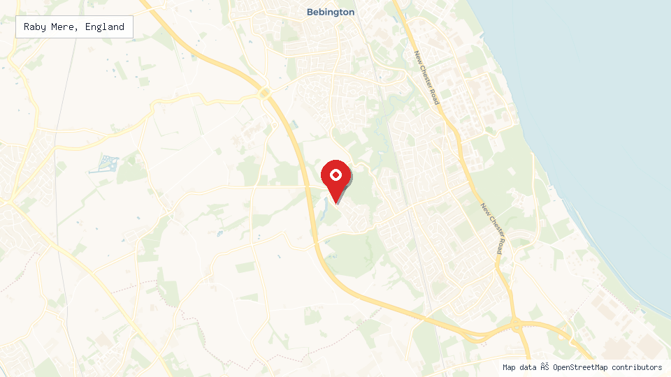 Street map of Raby Mere, England with location pin