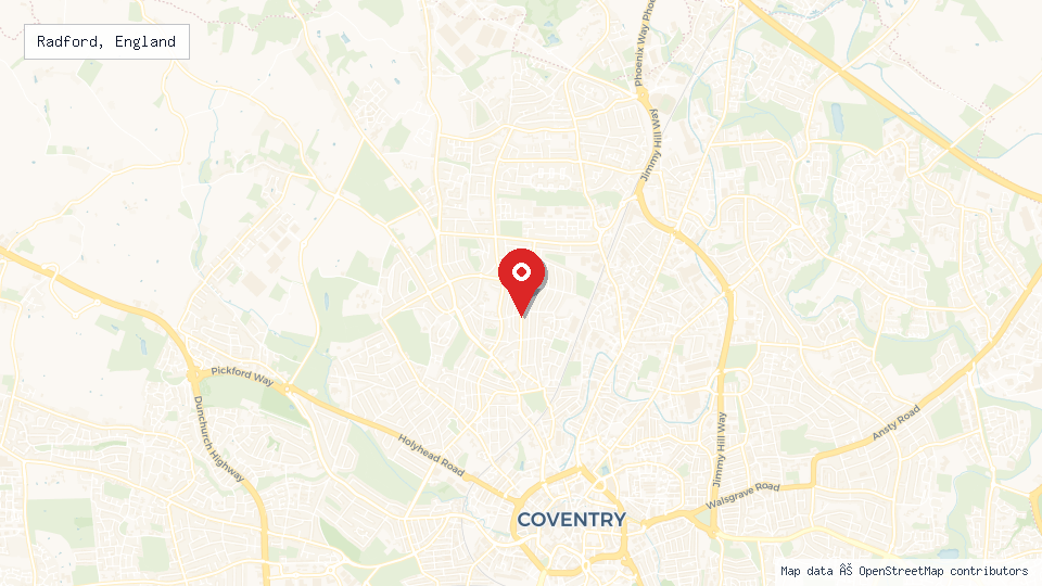 Street map of Radford, England with location pin