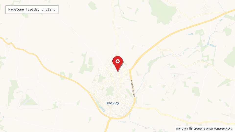 Street map of Radstone Fields, England with location pin