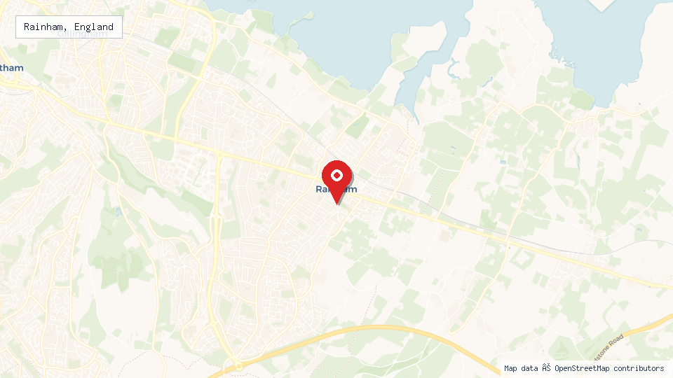 Street map of Rainham, England with location pin