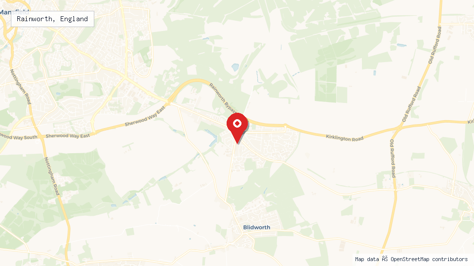 Street map of Rainworth, England with location pin