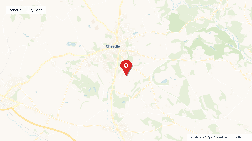Street map of Rakeway, England with location pin