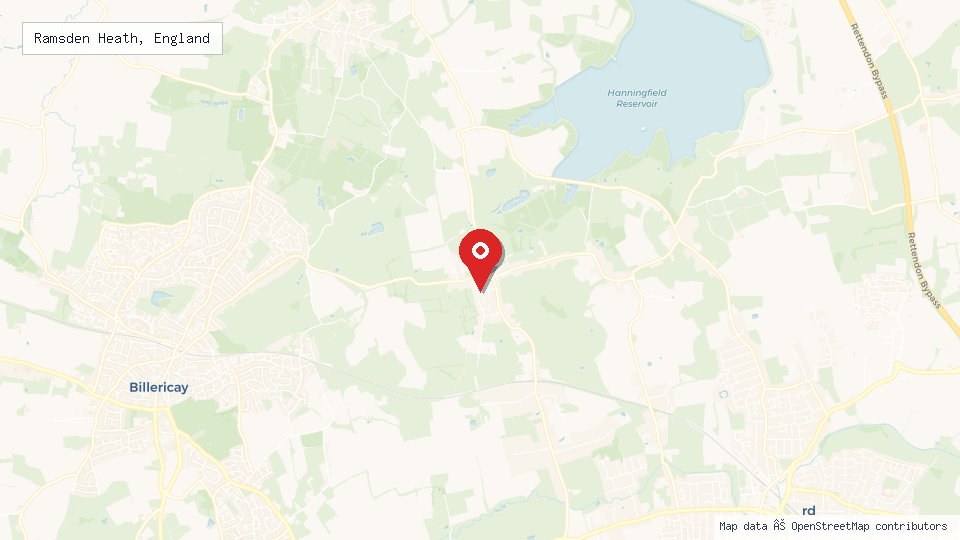 Street map of Ramsden Heath, England with location pin