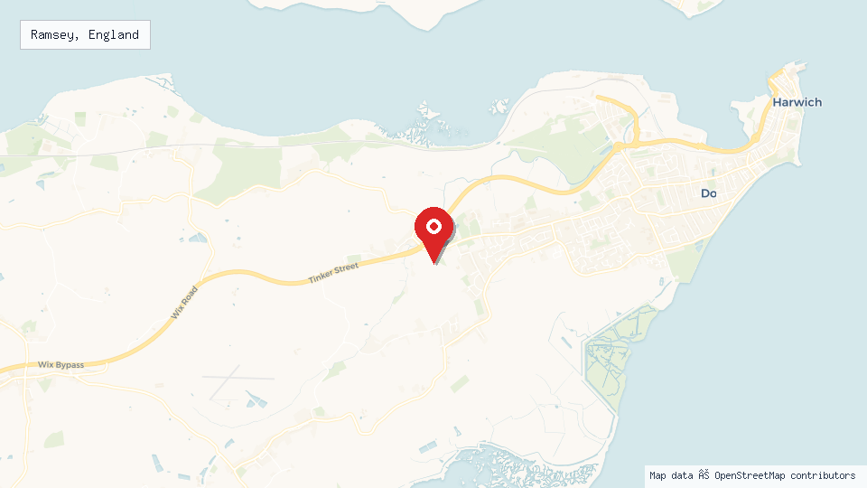 Street map of Ramsey, England with location pin
