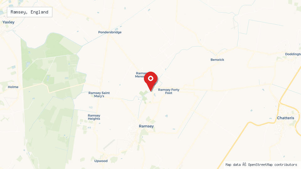Street map of Ramsey, England with location pin