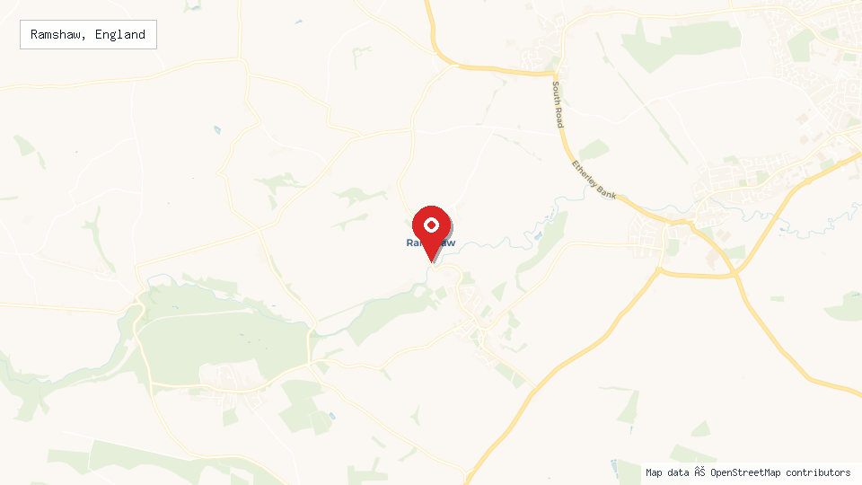 Street map of Ramshaw, England with location pin