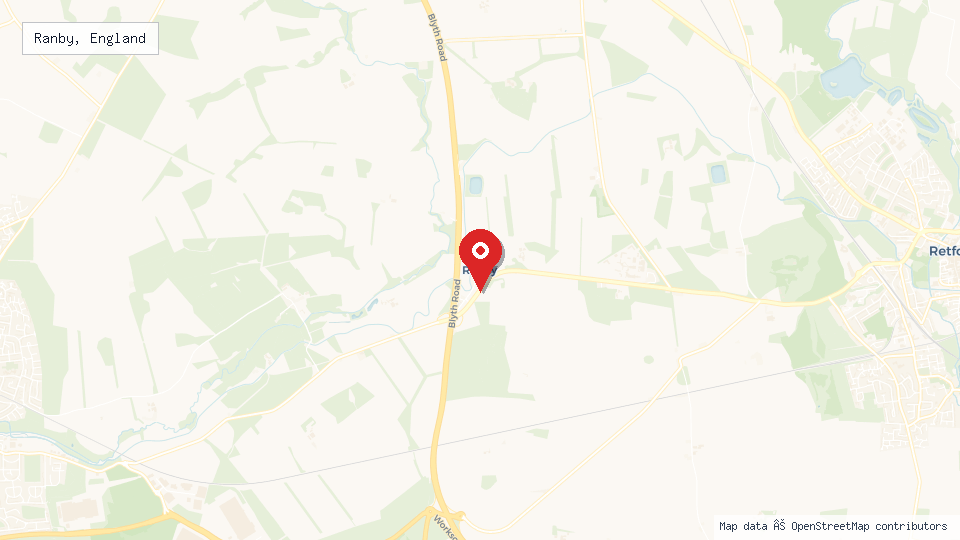 Street map of Ranby, England with location pin