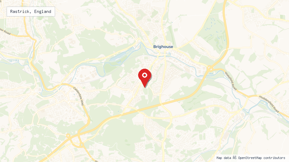 Street map of Rastrick, England with location pin