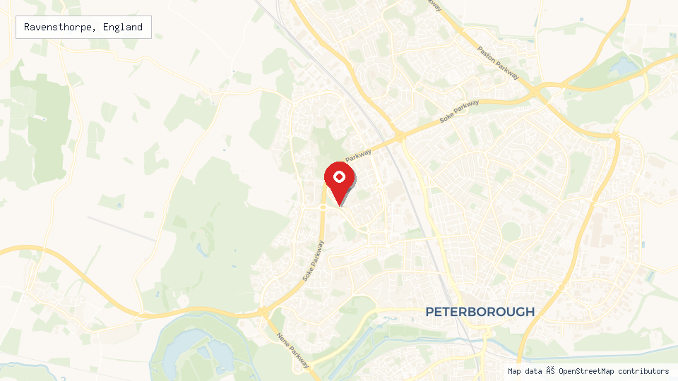 Street map of Ravensthorpe, England with location pin