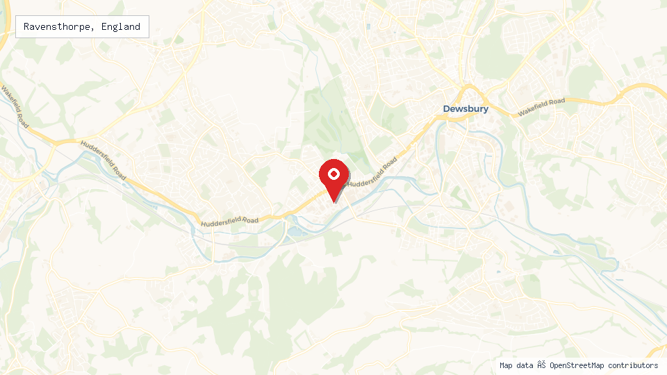 Street map of Ravensthorpe, England with location pin