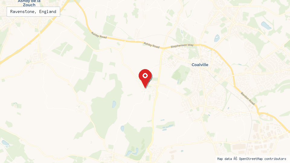 Street map of Ravenstone, England with location pin
