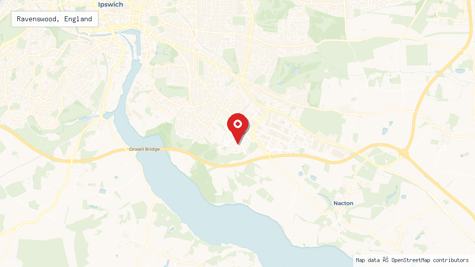 Street map of Ravenswood, England with location pin