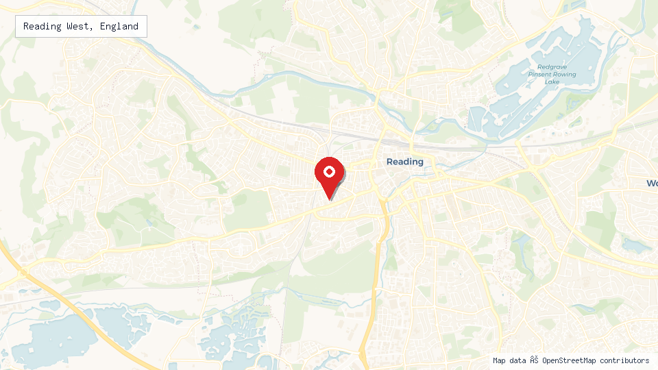 Street map of Reading West, England with location pin