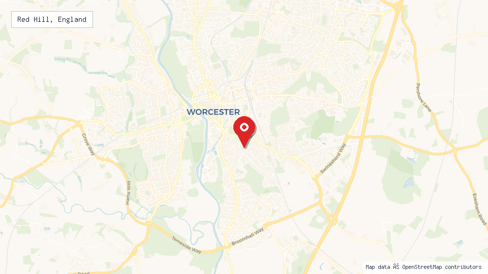 Street map of Red Hill, England with location pin