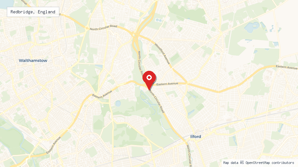 Street map of Redbridge, England with location pin