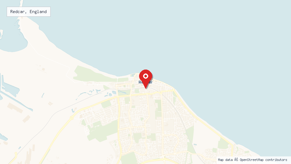 Street map of Redcar, England with location pin