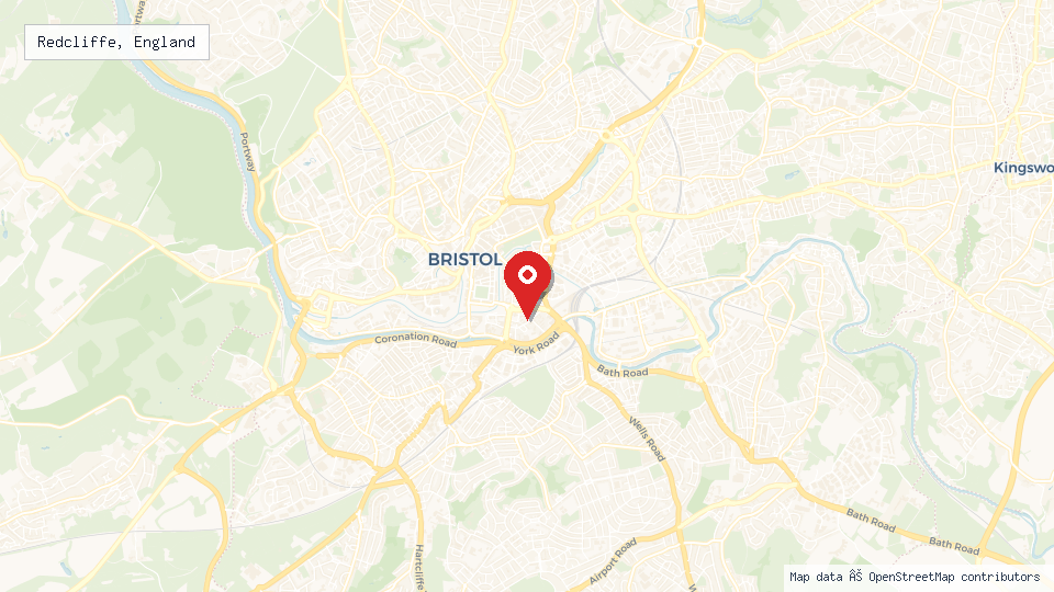 Street map of Redcliffe, England with location pin