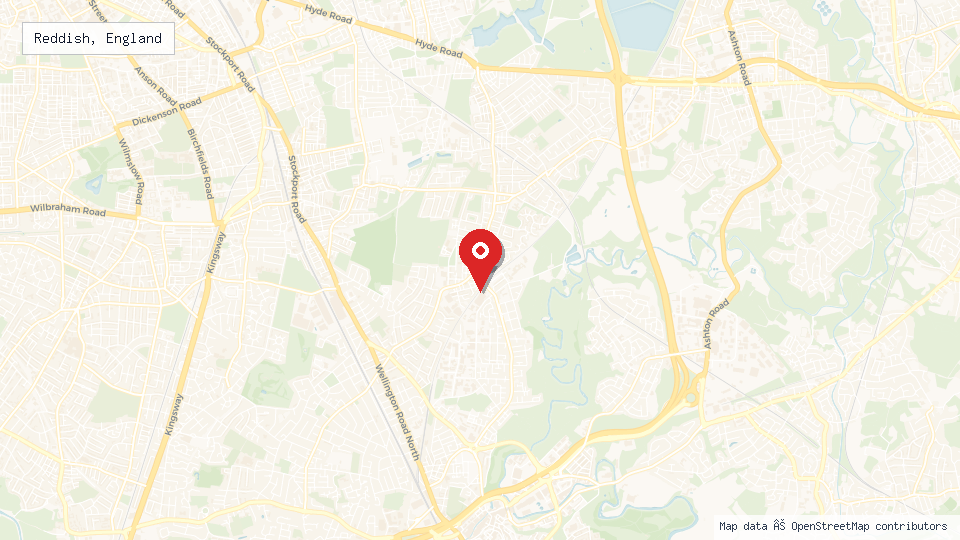 Street map of Reddish, England with location pin
