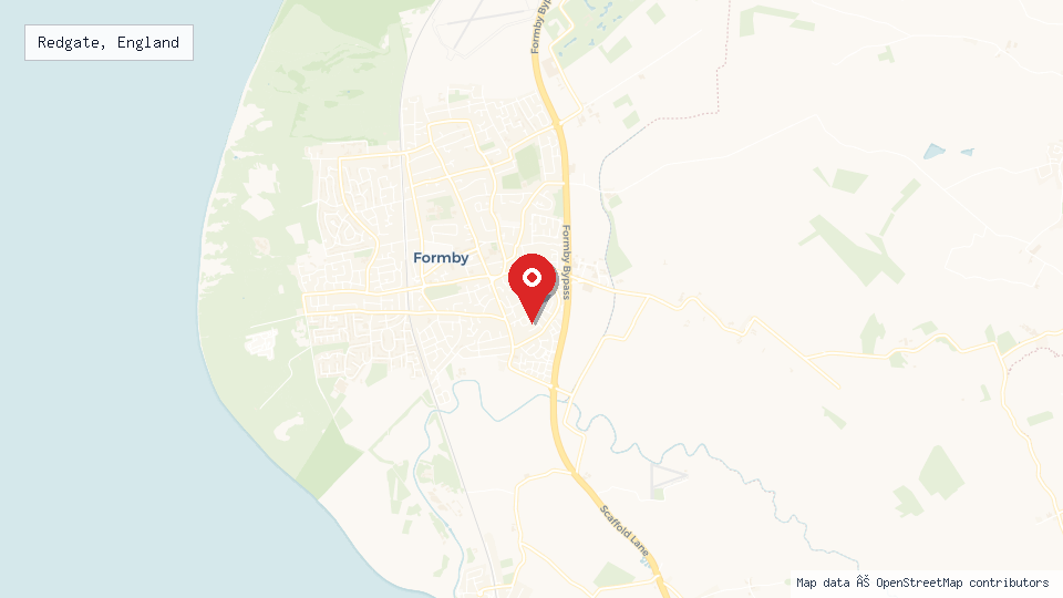 Street map of Redgate, England with location pin