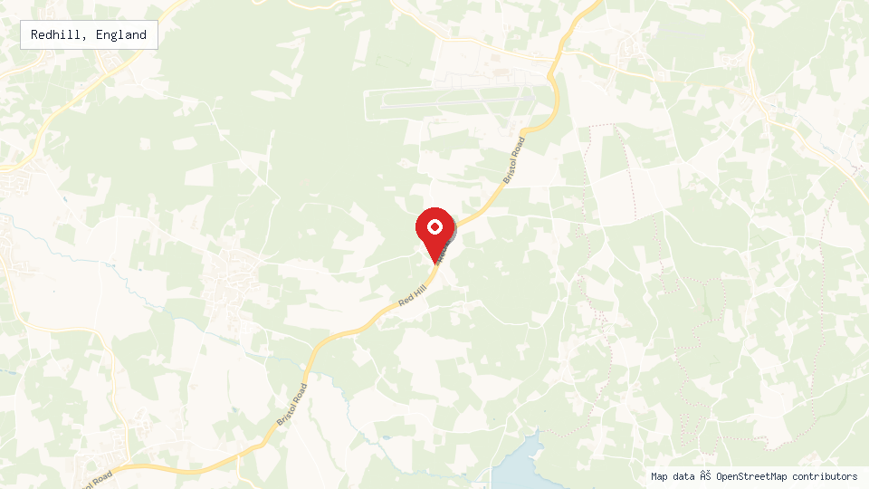 Street map of Redhill, England with location pin