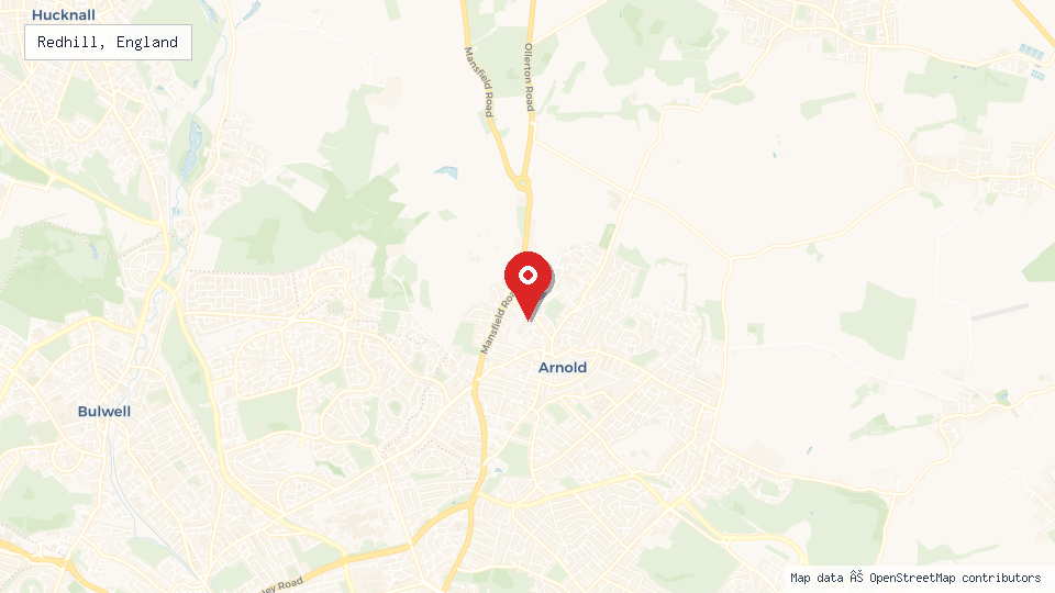 Street map of Redhill, England with location pin