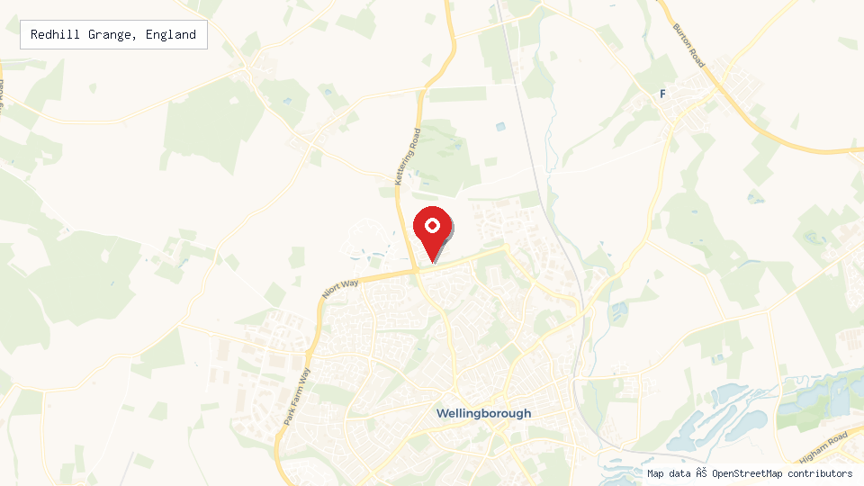 Street map of Redhill Grange, England with location pin