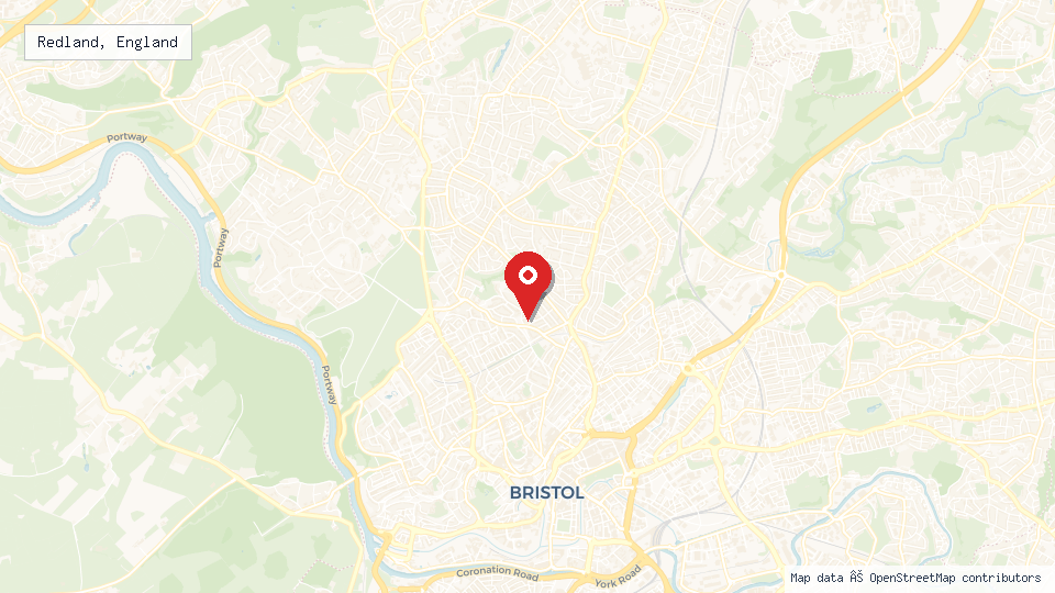 Street map of Redland, England with location pin