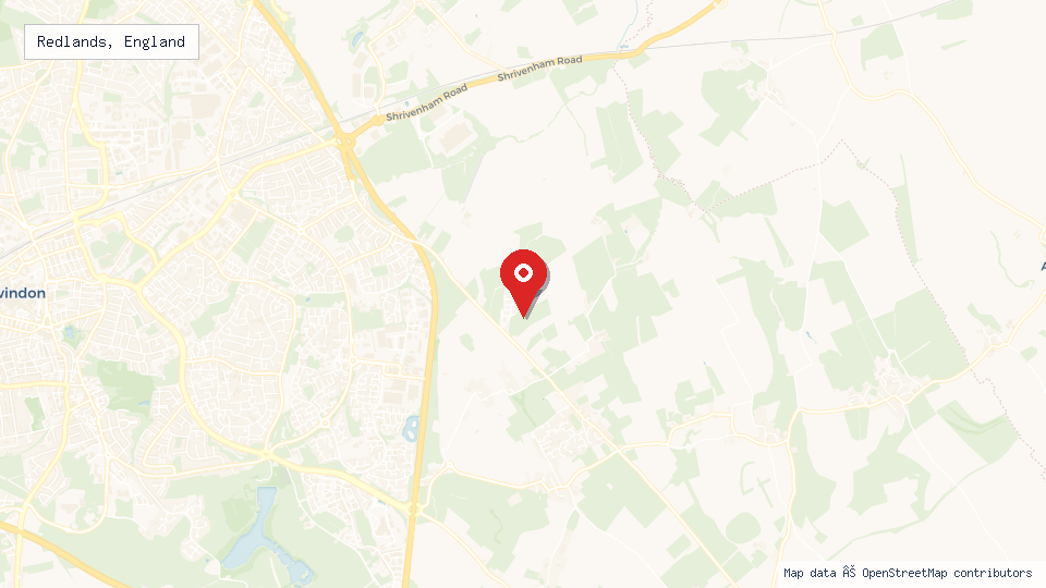 Street map of Redlands, England with location pin