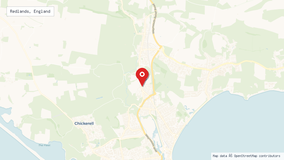 Street map of Redlands, England with location pin