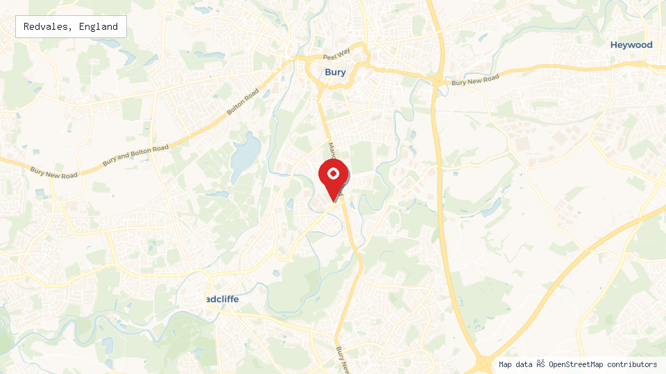 Street map of Redvales, England with location pin