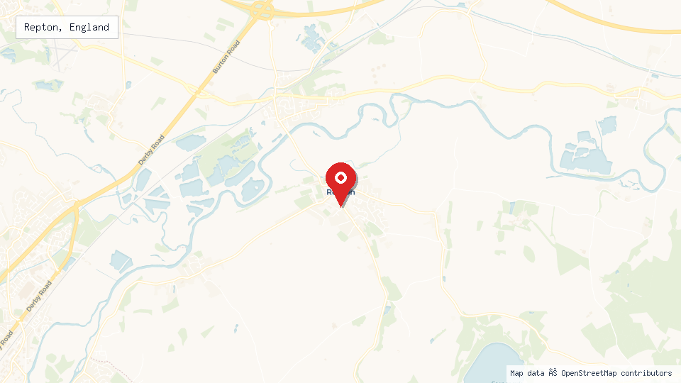 Street map of Repton, England with location pin
