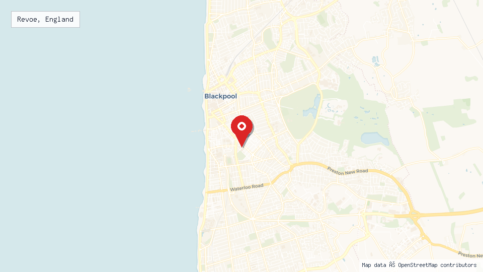 Street map of Revoe, England with location pin